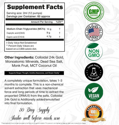 Ormus Gold Oil Monoatomic Mineral Formula - 120 mL